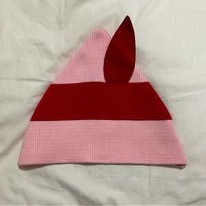 Hanna Andersson Pink and Red Striped Knit Hat with Ear Accent